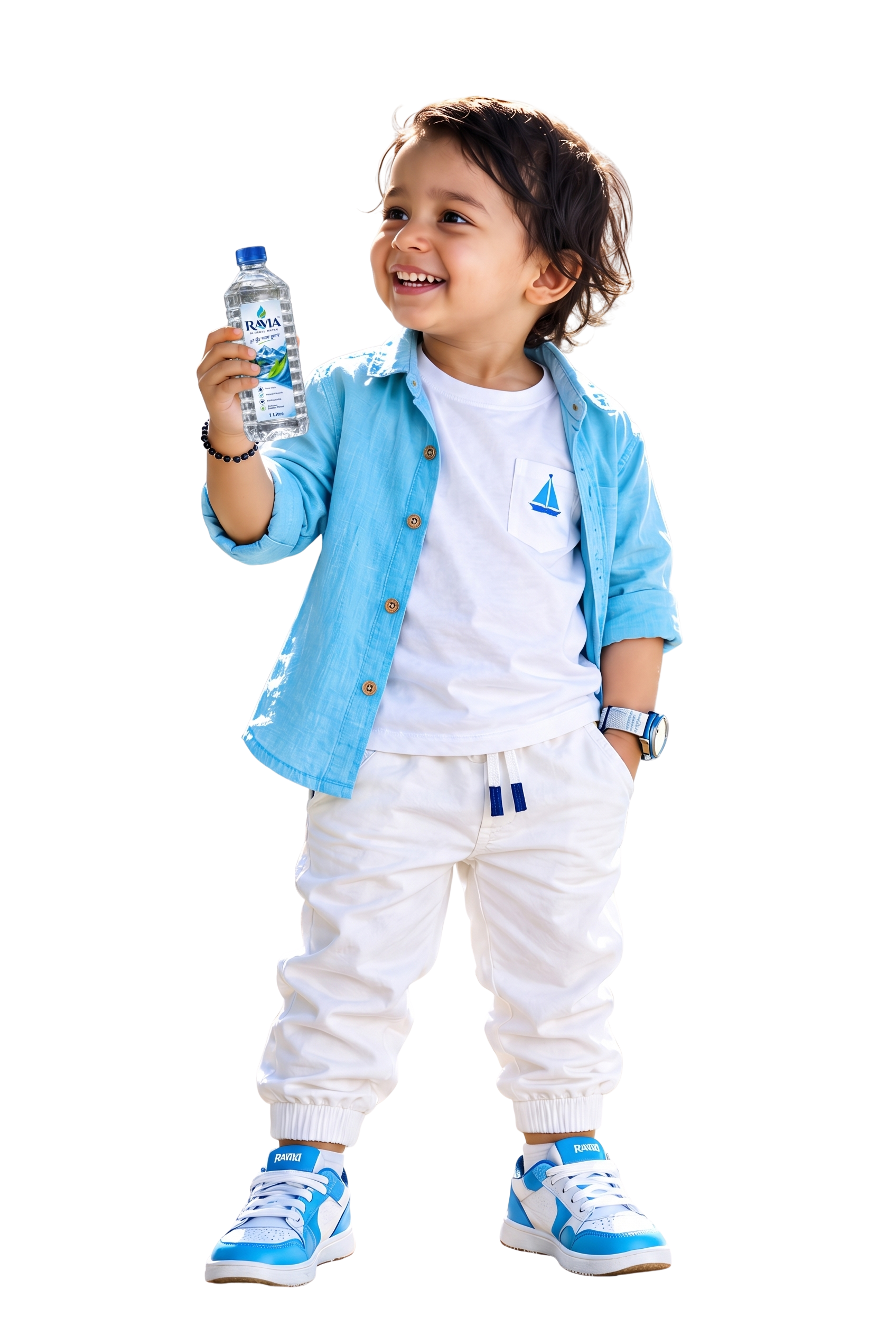 Ravia brand ambassador holding the signature 1 Litre packaged drinking water bottle