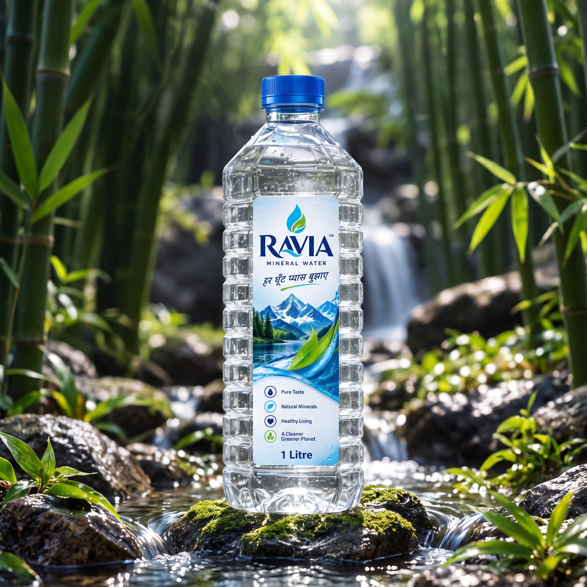 Ravia 1000ml packaged drinking water bottle photograph