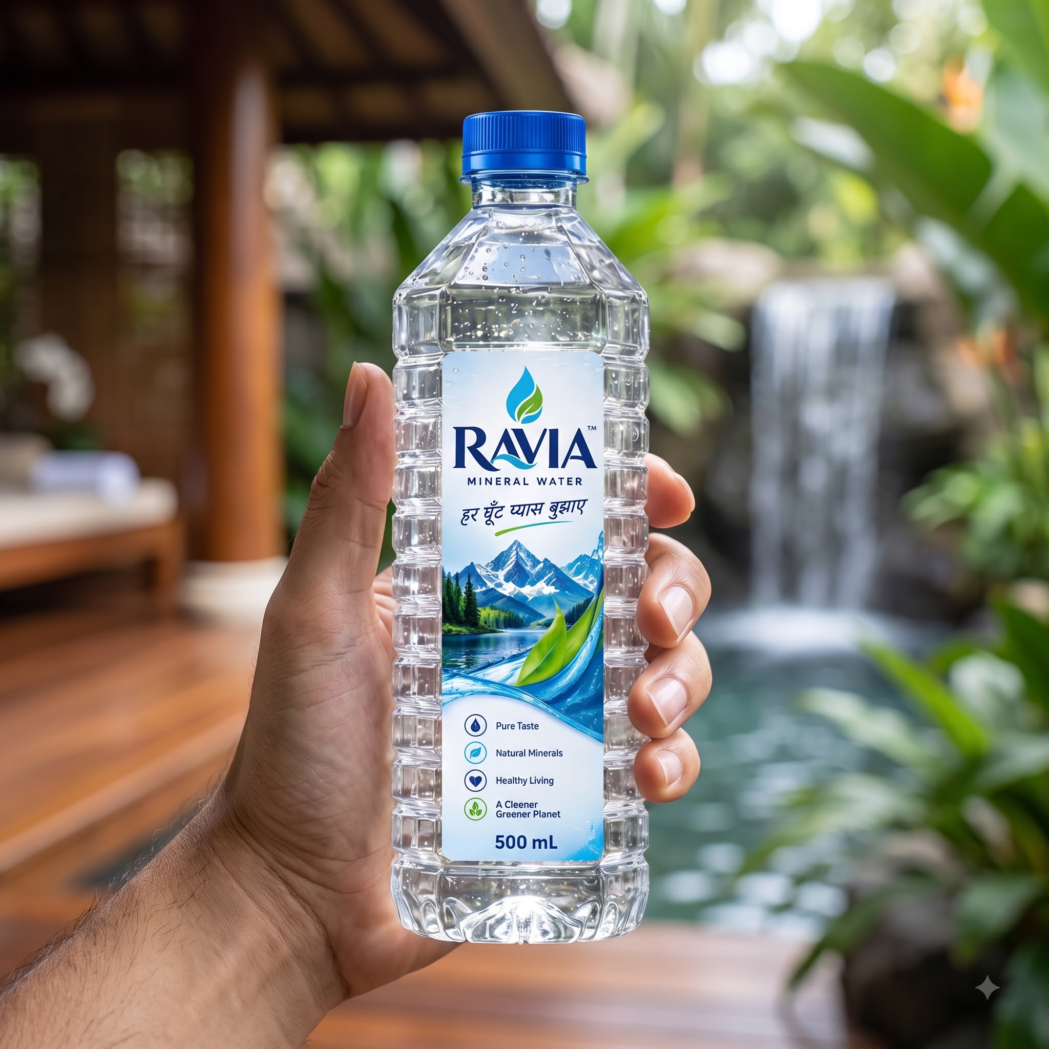 Ravia 500ml packaged drinking water bottle photograph